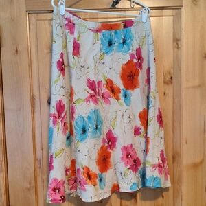 Avenue Floral A-Line Skirt in Pink, Orange, and Blue